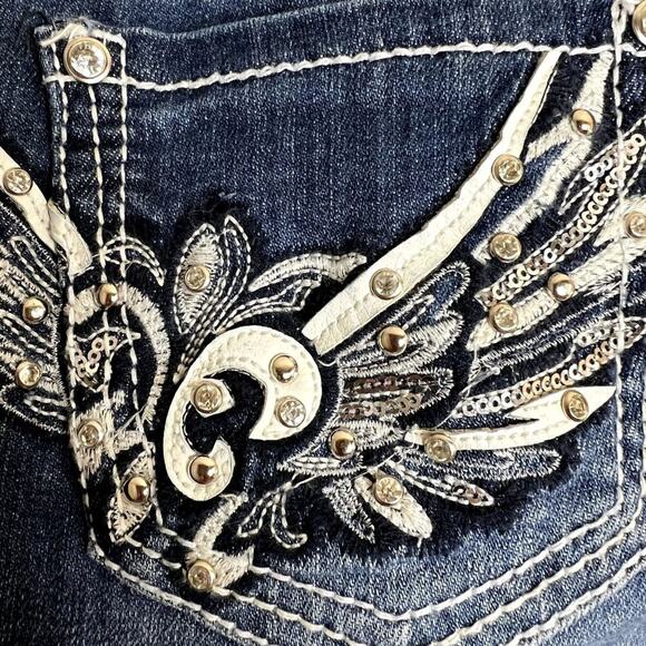 Denim Couture Jeans Women Size 31 Embellishments Zip & Button Closure Angel wing - Picture 7 of 10